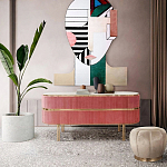 Дизайнерский комод овальный с розовой бархатной обивкой Edith варинант исполнения - 4 | Loft Concept в Твери