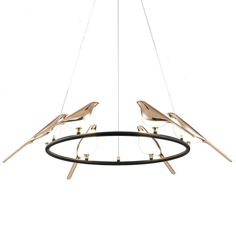Подвесной светильник с декором в виде птиц Birds Ring Hanging Lamp Глянцевое золото Черный Подвесной светильник с декором в виде птиц Birds Ring Hanging Lamp Глянцевое золото Черный в Твери | Loft Concept