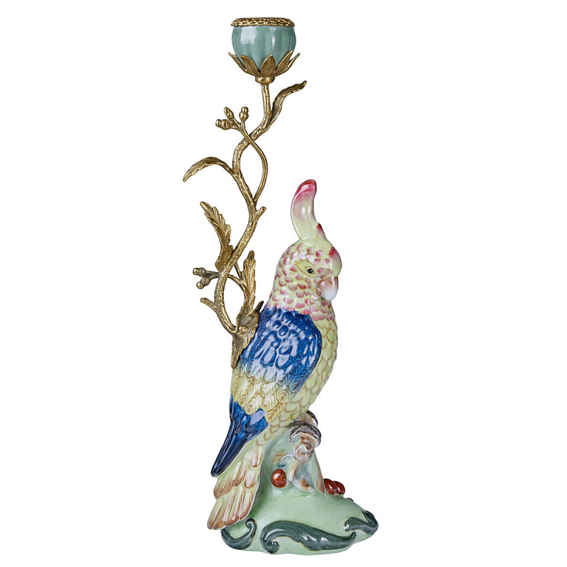 Подсвечник в образе попугая из фарфора с бронзовыми элементами Eden Garden Мульти Бронза в Твери | Loft Concept 