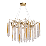 Люстра подвесная золотого цвета с разветвленными ветвями и прозрачными стеклянными подвесками Droplet Chandelier варинант исполнения - 2 | Loft Concept в Твери