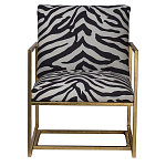 Кресло с металлическим золотистым каркасом и мягкой обивкой с чёрно-белым принтом зебры Wild animals варинант исполнения - 1 | Loft Concept в Твери