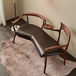 Кушетка с деревянным каркасом и сиденьем из коричневой натуральной кожи Moon Walnut Furniture варинант исполнения - 7 | Loft Concept в Твери