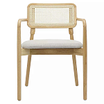 Стул обеденный с мягким сиденьем и спинкой из плетеного ротанга Wood and Textile Chair варинант исполнения - 1 | Loft Concept в Твери