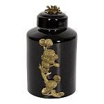 Банка с крышкой из фарфора с бронзовым цветочным элементом Eden Garden варинант исполнения - 1 | Loft Concept в Твери