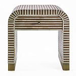 Тумбочка прикроватная с ящиком Tofino Stripes Bone Inlay Bedside Beige варинант исполнения - 1 | Loft Concept в Твери