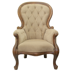 Кресло с мягкой обивкой из светло-коричневого велюра на 4-х деревянных ножках Evelyn Classical Armchair