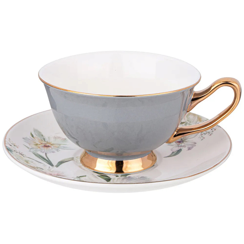 Чайная пара из фарфора 200 мл Grey Tea Porcelain Set Белый Золотой Серый Чайная пара из фарфора 200 мл Grey Tea Porcelain Set Белый Золотой Серый в Твери | Loft Concept