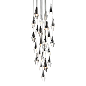 Люстра каскадная с 24-мя рельефными прозрачными плафонами в форме лепестков Glass Pod 