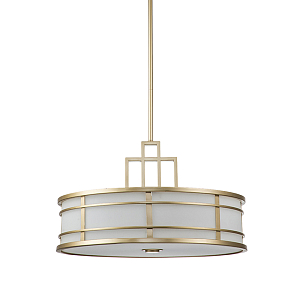 Подвесной светильник цвета латунь с белым матовым плафоном с геометрическим рисунком Feiss