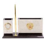 Настольный письменный набор из мрамора с часами и ручкой Marble Accessory варинант исполнения - 1 | Loft Concept в Твери