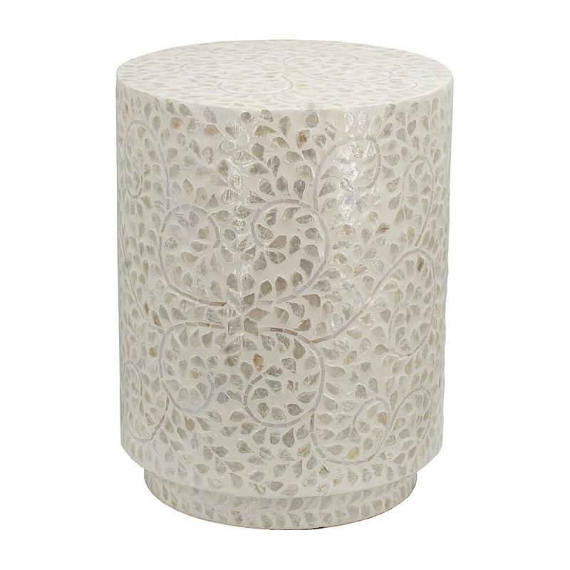 Приставной столик с рисунком из раковин устриц Bone Inlay Кремовый в Твери | Loft Concept 