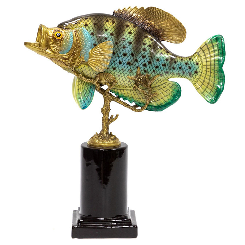Статуэтка из фарфора в форме рыбы SEA Porcelain and Bronze Черный Бронза Зеленый Желтый Статуэтка из фарфора в форме рыбы SEA Porcelain and Bronze Черный Бронза Зеленый Желтый в Твери | Loft Concept