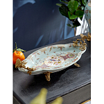 Блюдо овальное из голубого фарфора с ручками в виде бабочек и цветочным рисунком Blue Garden варинант исполнения - 2 | Loft Concept в Твери