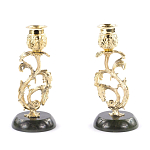 Подсвечники бронзовые на подставке из натурального камня нефрит Stone Candlestick варинант исполнения - 3 | Loft Concept в Твери