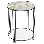 Стол журнальный круглый с серой столешницей из стекла на 4-х черных ножках Gray and Gold Marble варинант исполнения - 1 | Loft Concept в Твери