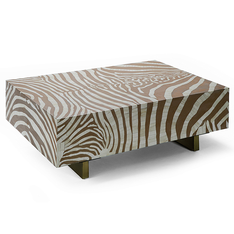 Кофейный стол Kenya Coffee Table Bone Inlay ZEBRA Beige  ivory ( слоновая кость ) Коричневый Золотой в Твери | Loft Concept 
