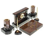 Настольный письменный набор с часами из природного камня обсидиана Royal Stone варинант исполнения - 2 | Loft Concept в Твери