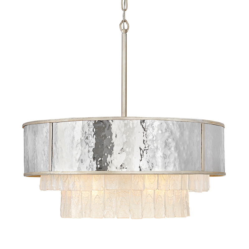 Люстра круглая с подвесками из текстурированного стекла молочного цвета Hinkley Молочный Сталь Золотой в Твери | Loft Concept 