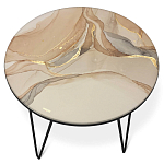 Стол журнальный с круглой столешницей из стекла на 3-х черных ножках Beige Marble варинант исполнения - 2 | Loft Concept в Твери