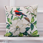 Декоративная подушка бежевая с изображением птица в саду Blooming Red Birds варинант исполнения - 2 | Loft Concept в Твери