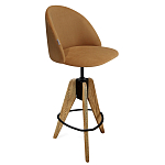 Барный стул со спинкой и металлической подставкой на 3-х деревянных ножках Горчичный Велюр Vendramin Chair варинант исполнения - 1 | Loft Concept в Твери