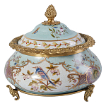 Шкатулка с крышкой из голубого фарфора с риунком птиц и цветов Blue Garden варинант исполнения - 1 | Loft Concept в Твери