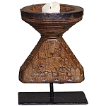 Подсвечник из массива тика на металлической подставке Wooden Carved Candlestick варинант исполнения - 1 | Loft Concept в Твери