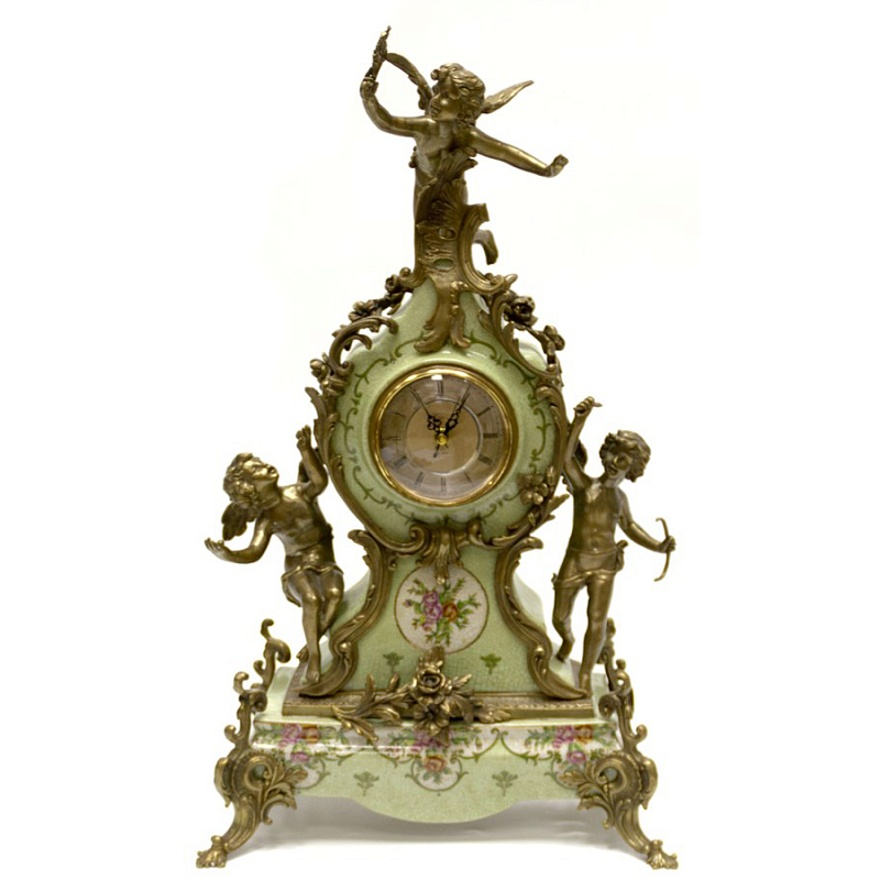 Часы Three Angels & Floral Ornament Зеленый шалфей Бронза Часы Three Angels & Floral Ornament Зеленый шалфей Бронза в Твери | Loft Concept