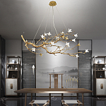 Люстра в виде золотой ветки с цветами Glass Flower Pendant Light варинант исполнения - 5 | Loft Concept в Твери