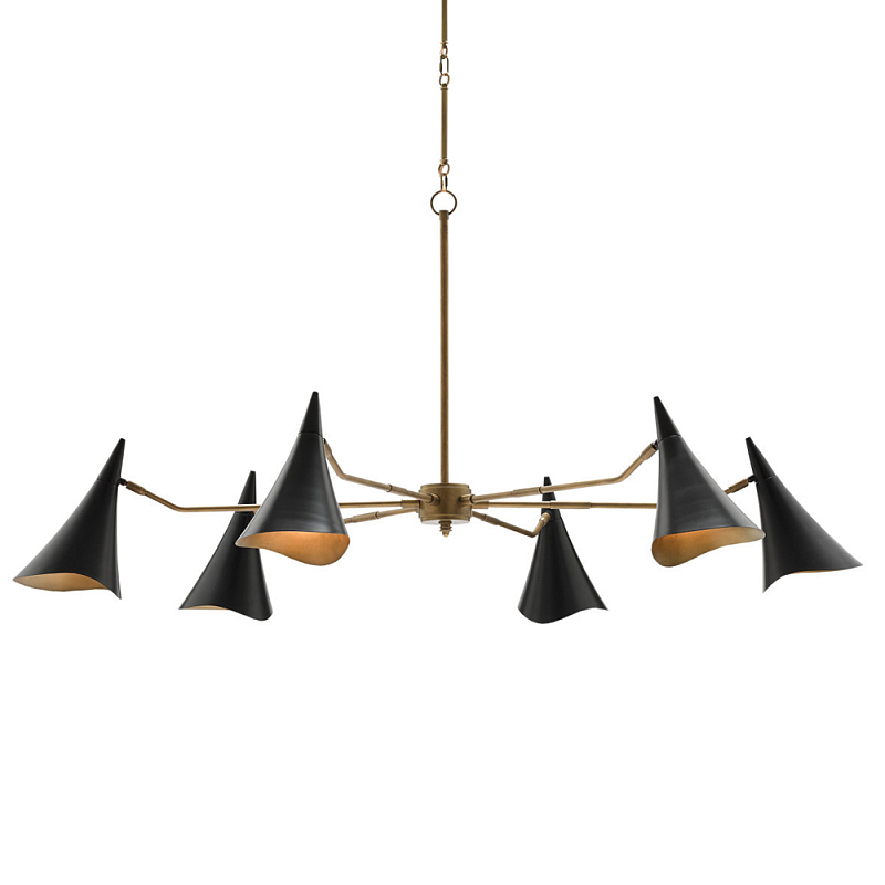 Люстра с 6-ю черными конусообразными плафонами Contrasting Lamps Черный Латунь Люстра с 6-ю черными конусообразными плафонами Contrasting Lamps Черный Латунь в Твери | Loft Concept