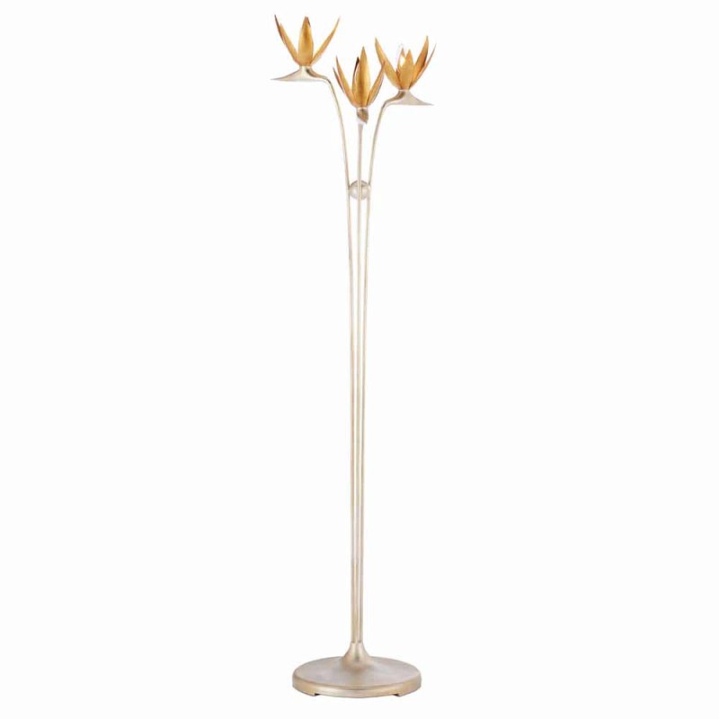 Торшер с 3-мя плафонами в виде цветов Golden Bird of Paradise Серебряный Золотой в Твери | Loft Concept 