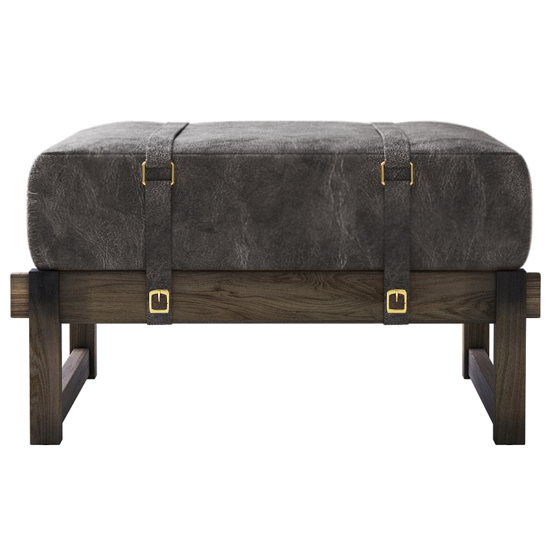 Пуф Duncan винтажная черная кожа  Черный Коричневый винтаж в Твери | Loft Concept 