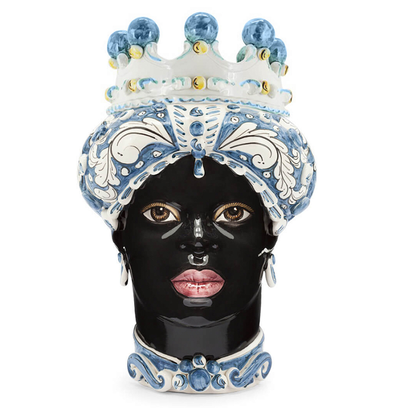 Ваза VASE MORO LADY ORNATE H41 blue Синий Черный Ваза VASE MORO LADY ORNATE H41 blue Синий Черный в Твери | Loft Concept