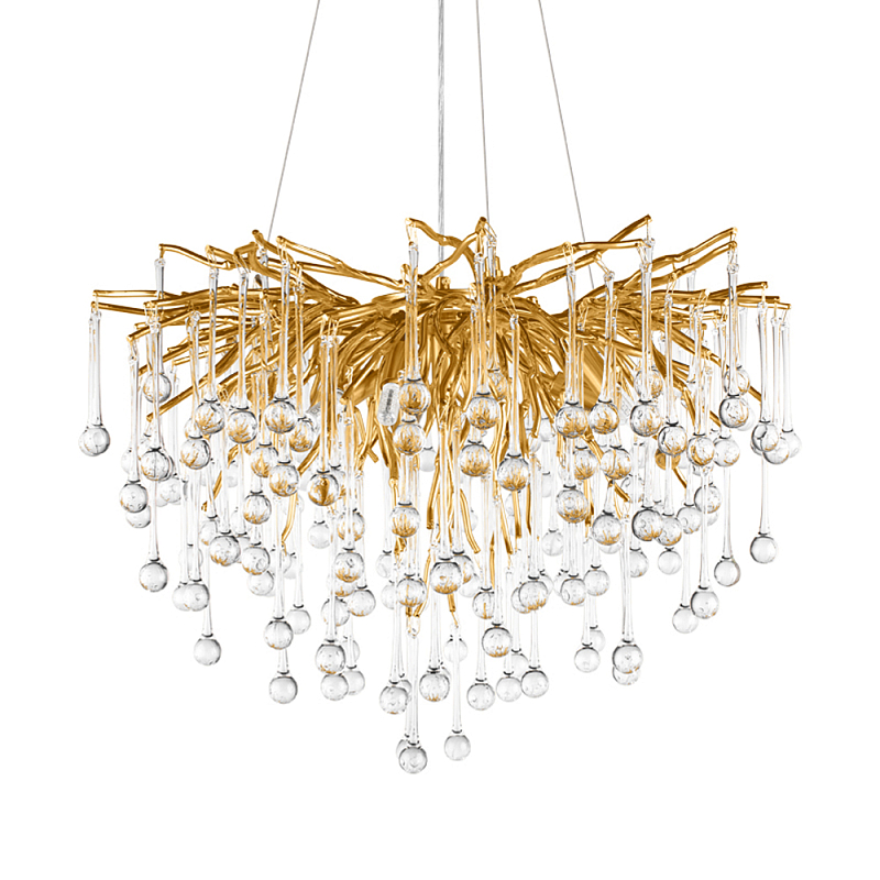 Люстра подвесная с прозрачными стеклянными подвесками в форме капель Диаметр 60 см Droplet Chandelier Прозрачное Стекло Золотой Серебряный в Твери | Loft Concept 