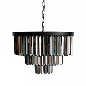 Круглая Люстра RH 1920s Odeon Black iron Three Layers Серое Стекло диаметр 50 см