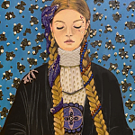 Панно ручная вышивка бисером Портрет девушки в голубых тонах варинант исполнения - 2 | Loft Concept в Твери