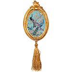 Картина с изображением павлинов в саду в овальной позолоченной раме с кисточкой Chinoiserie Imperial Garden Peacocks on a Tree Poster варинант исполнения - 2 | Loft Concept в Твери