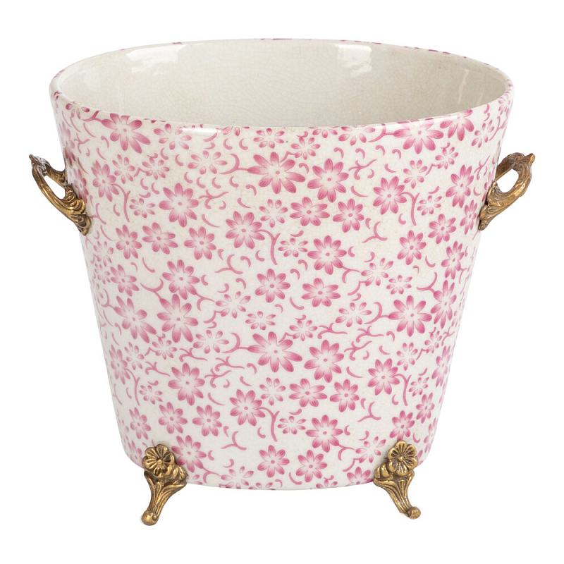 Кашпо из белого фарфора с розовым цветочным орнаментом Eden Garden Розовый Белый Бронза в Твери | Loft Concept 