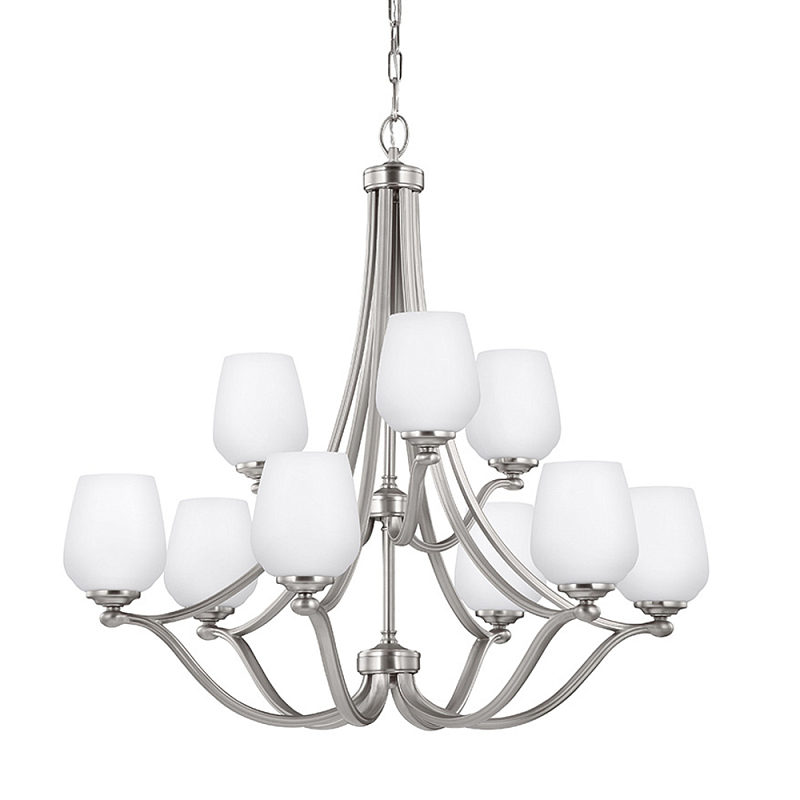 Люстра двухъярусная с белыми матовыми стеклянными плафонами в форме винных бокалов Feiss Никель Белый в Твери | Loft Concept 