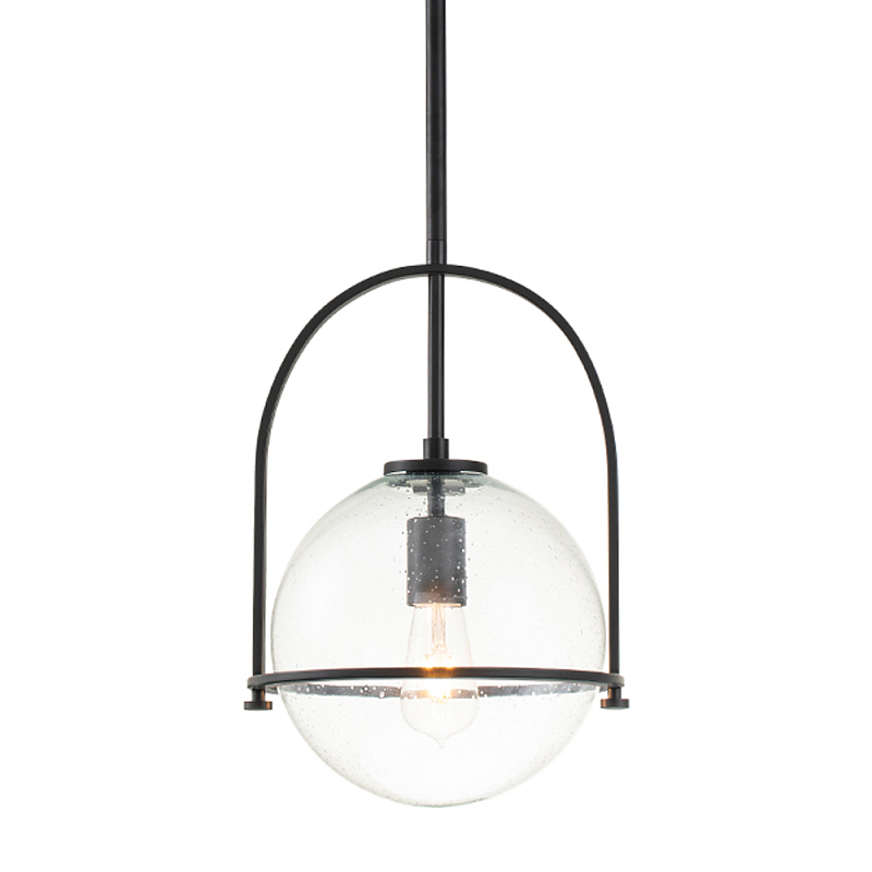 Подвесной светильник с прозрачным плафоном в форме шара в арочной подвеске Hinkley Латунь Прозрачное Стекло Черный Никель в Твери | Loft Concept 