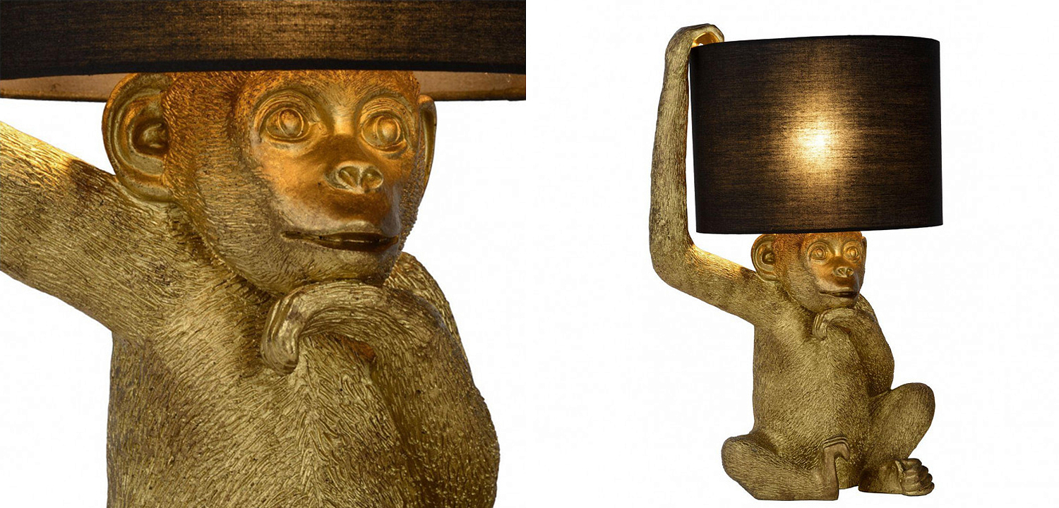 Настольная лампа с Золотой Обезьяной Monkey holding a lampshade Настольная лампа с Золотой Обезьяной Monkey holding a lampshade - Loft-Concept в Твери