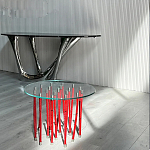 Дизайнерский журнальный стол с круглой прозрачной столешницей и основанием в виде красных металлических тросов Wires варинант исполнения - 2 | Loft Concept в Твери