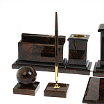 Настольный письменный набор с часами из природного камня обсидиана  Gift for Manager варинант исполнения - 4 | Loft Concept в Твери