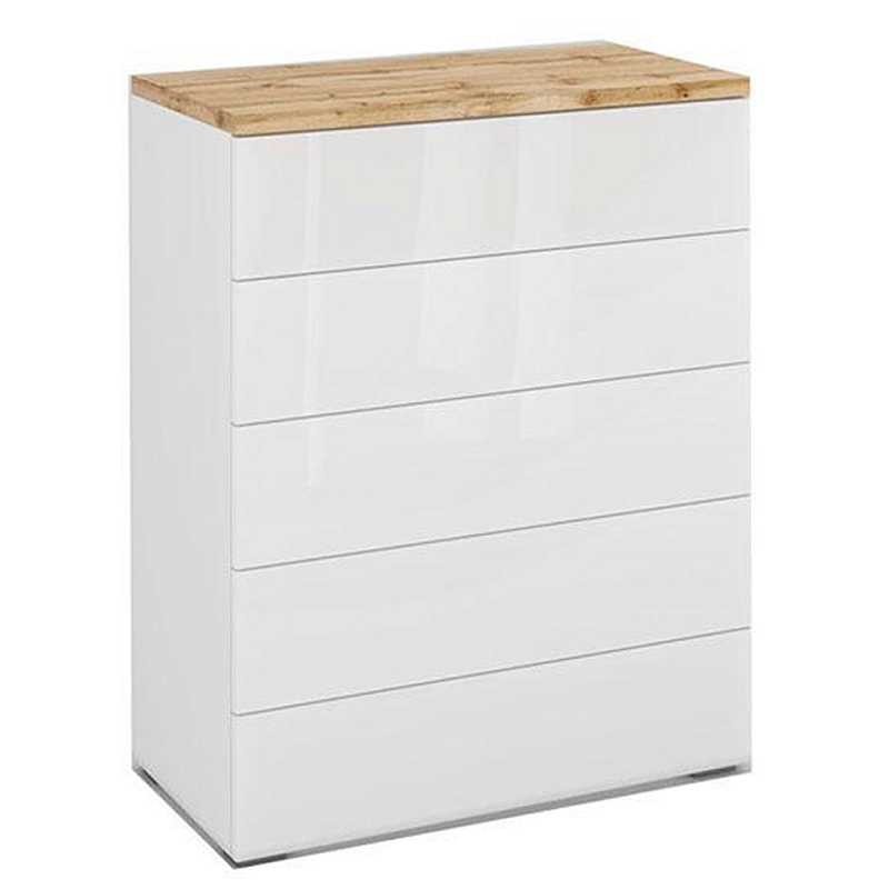 Комод с белым глянцевым фасадом с 5-ю ящиками Grace of Furniture  Глянцевый белый Древесина в Твери | Loft Concept 