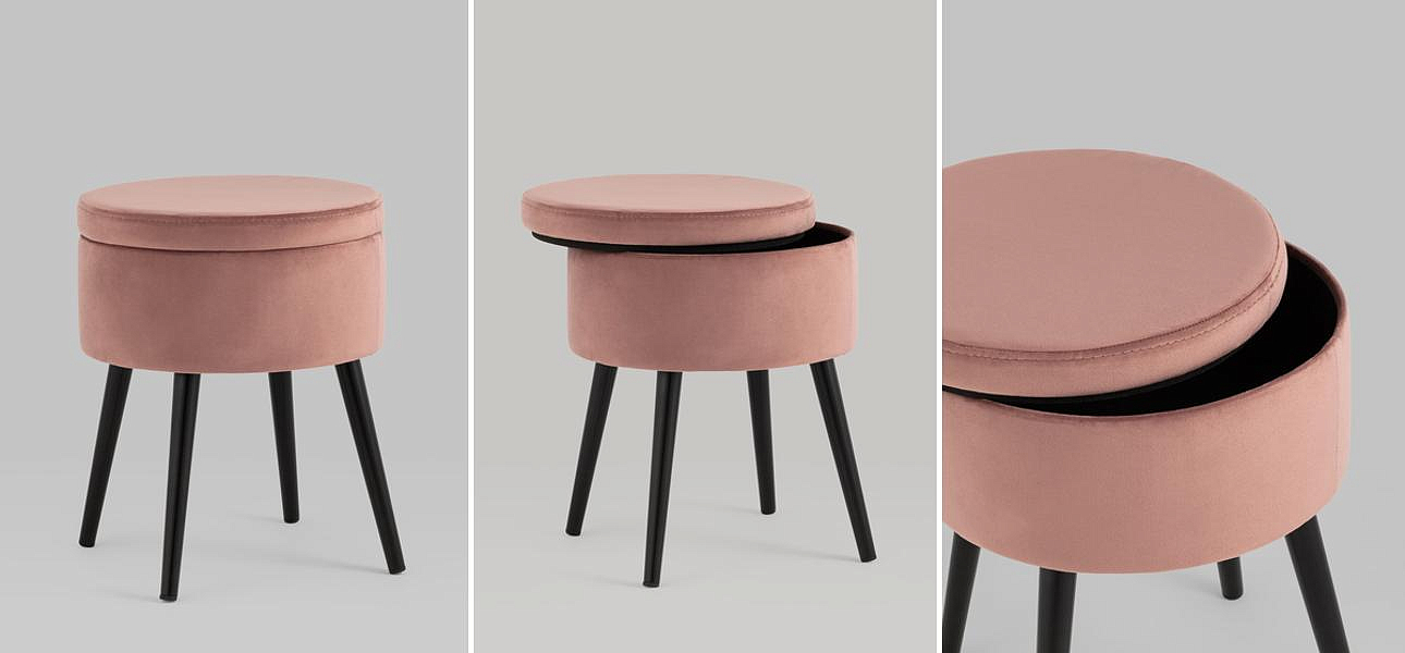 Пуф с ящиком Brianna пыльно-розовый велюр  - Loft-Concept в Твери