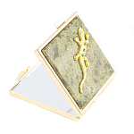 Зеркало двухстороннее квадратное из натурального камня Змеевик с декоративной вставкой в виде ящерицы Gold Stone Mirrors варинант исполнения - 1 | Loft Concept в Твери