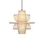 Подвесной светильник фигурный из деревянных прутьев с плафоном из натуральной ткани Light Inside the Cell варинант исполнения - 2 | Loft Concept в Твери