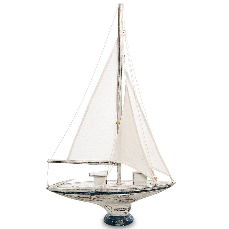 Деревянная статуэтка в виде парусника Sailboat Statuette Белый Синий Деревянная статуэтка в виде парусника Sailboat Statuette Белый Синий в Твери | Loft Concept