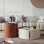 Круглый кофейный стол Baxter Leather Coffee Table варинант исполнения - 2 | Loft Concept в Твери