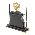 Часы настольные с Гербом России и 2-мя шариковыми ручками в комплекте Stone Clock варинант исполнения - 7 | Loft Concept в Твери